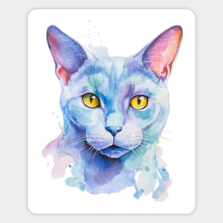 Russian Blue Cat painted in watercolor Magnet